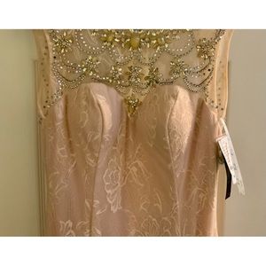Camille La Vie, size 6, backless full length dress, cream blush color.